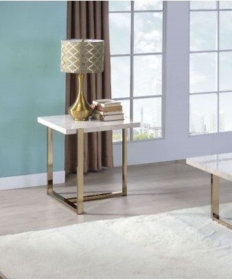 Faux marble & champagne end table by Acme
