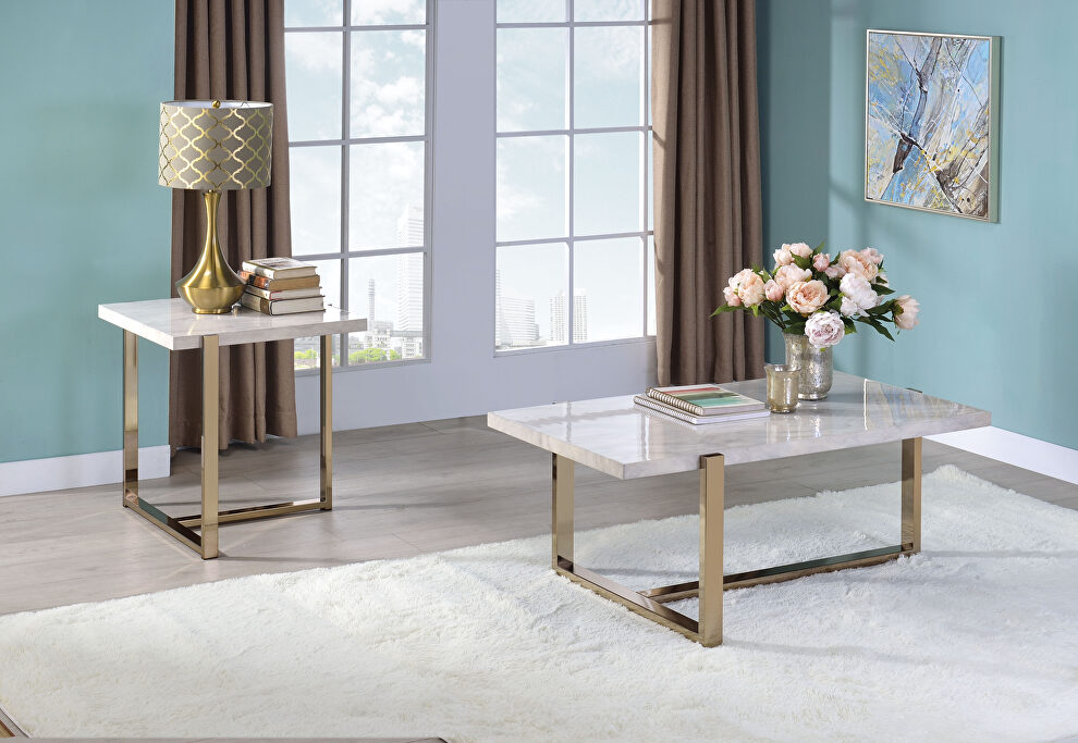 Faux marble & champagne coffee table by Acme