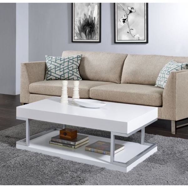 White high gloss & chrome coffee table by Acme