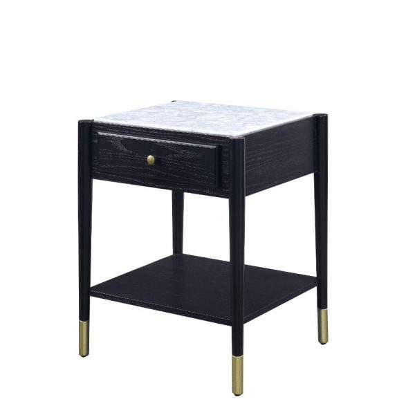 Marble & black end table by Acme