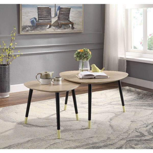 Natural & black finish 2pieces pack nesting table set by Acme