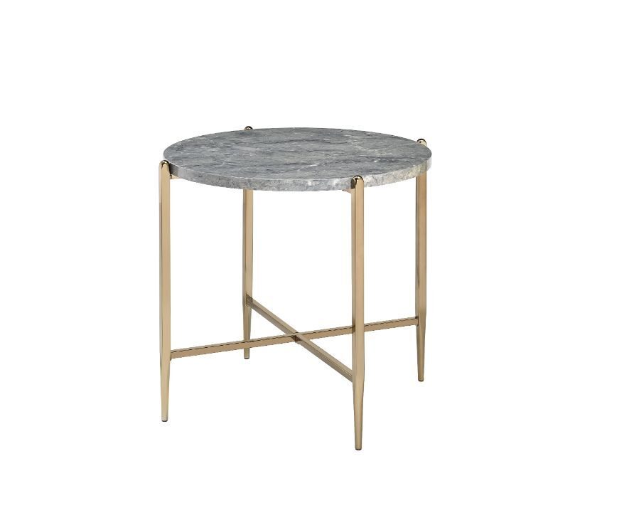 Faux marble top and champagne finish base end table by Acme