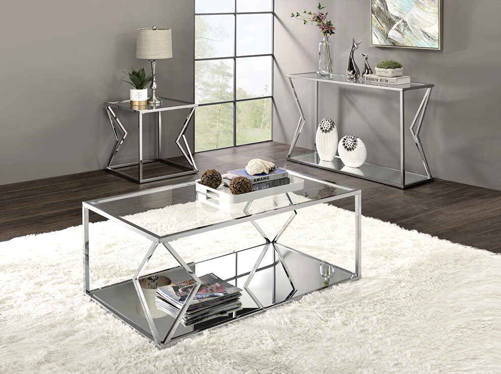 Clear glass table top and bottom shelf clean open design coffee table by Acme