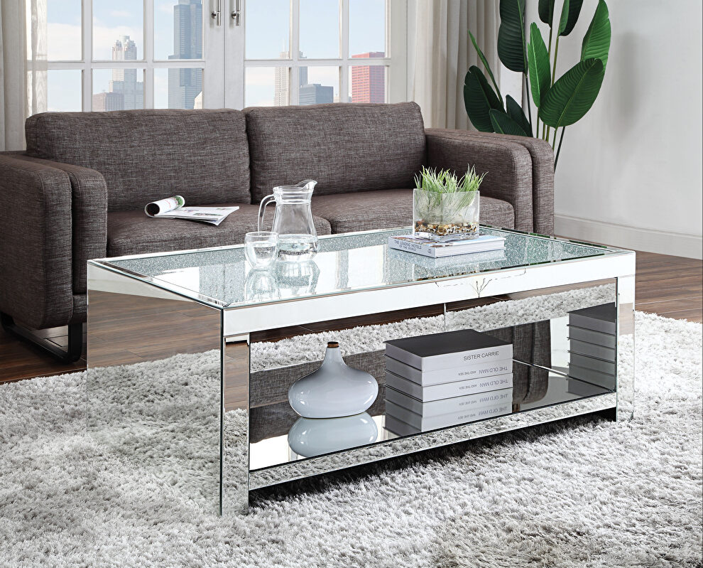 Mirrored coffee table in rectangular shape by Acme