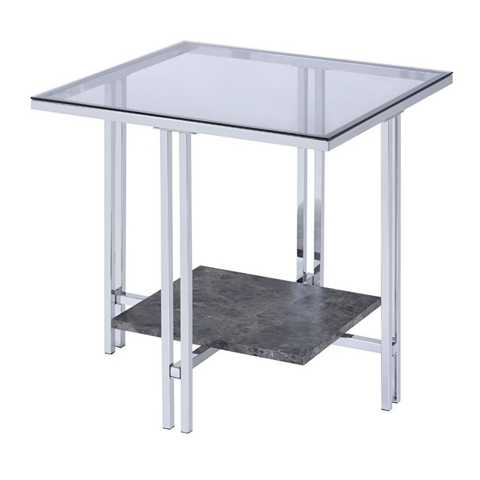 Chrome finish & glass end table by Acme