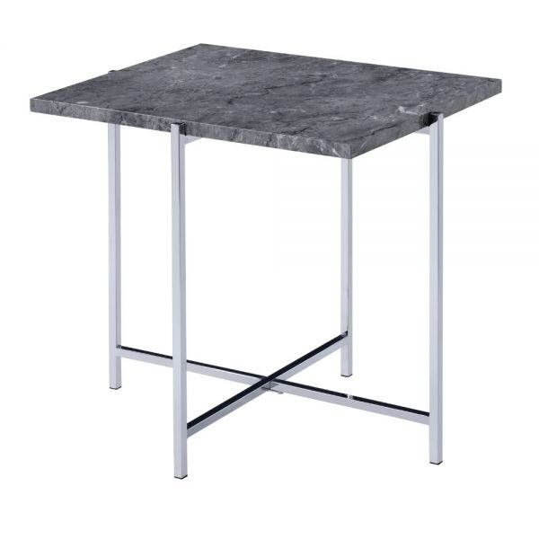 Faux marble top & chrome finish end table by Acme