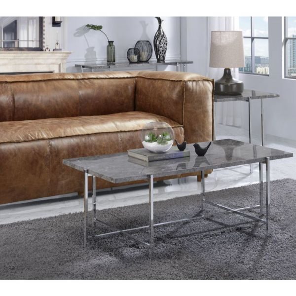 Faux marble top & chrome finish coffee table by Acme