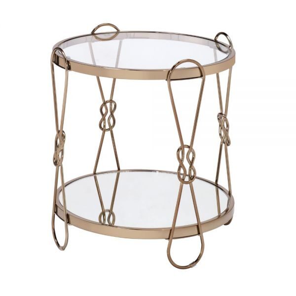 Champagne finish & mirrored end table by Acme