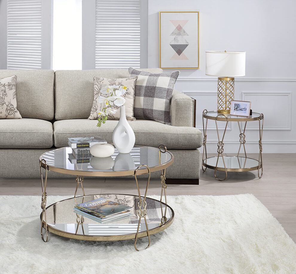 Champagne finish & mirrored coffee table by Acme