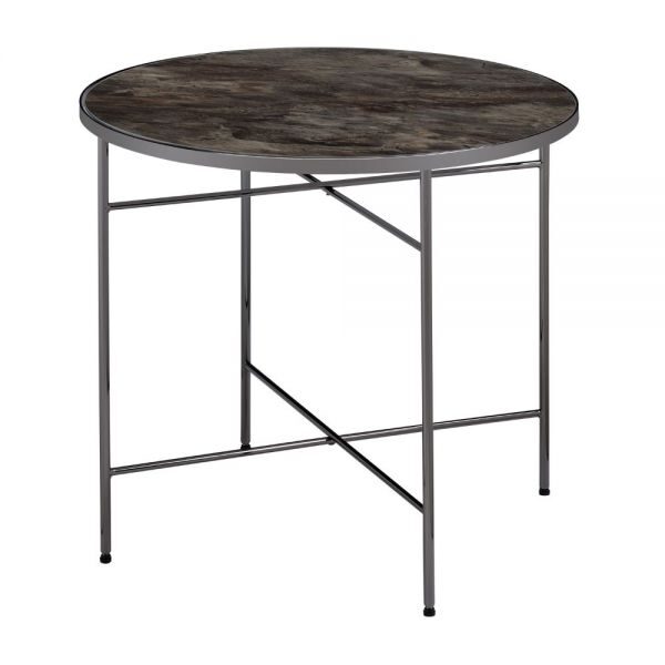Marble top & black nickel finish end table by Acme
