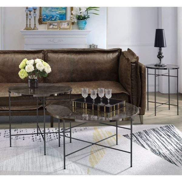 Marble top & black nickel finish coffee table by Acme