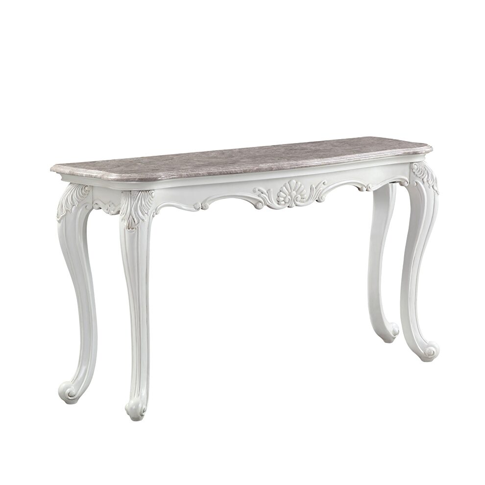 Marble top & white finish base sofa table by Acme
