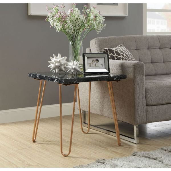 Black marble & gold end table by Acme