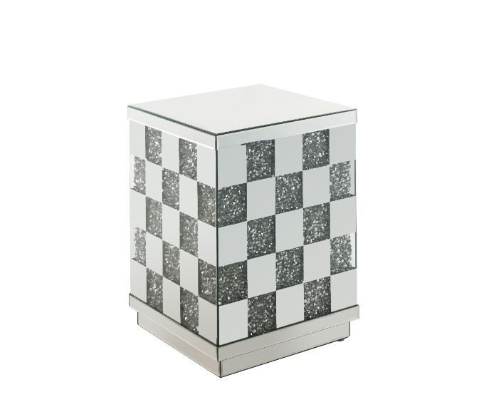 Glamorous mirror finish sparkling faux diamond inlay end table by Acme