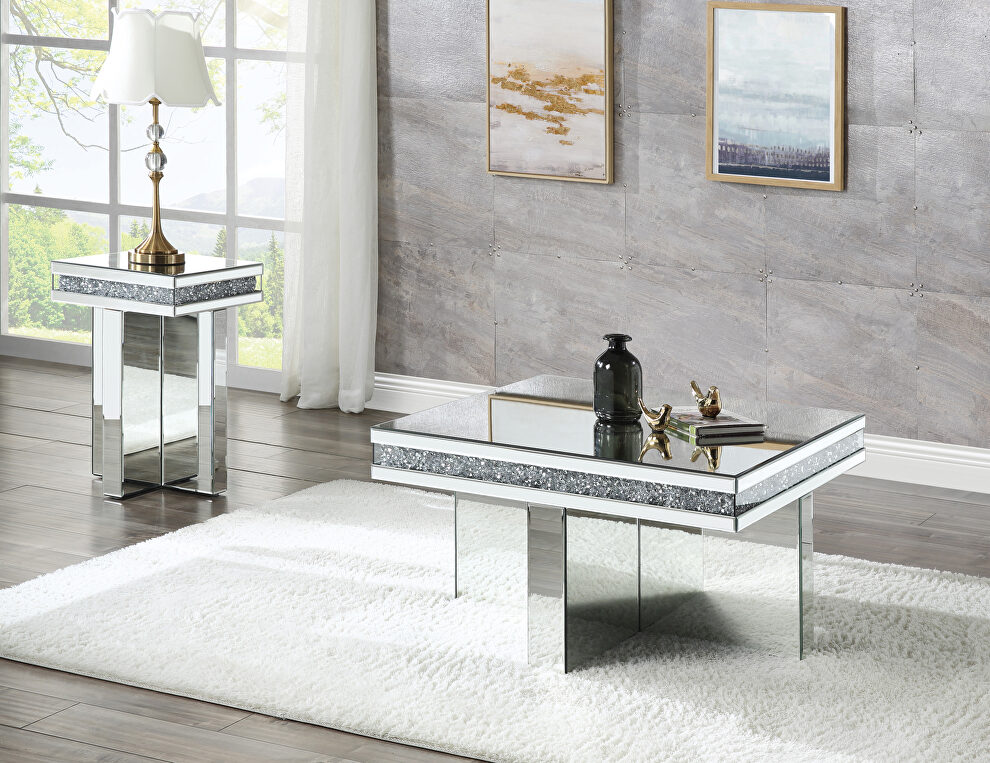 Kind cross base with dazzling diamond borders coffee table by Acme