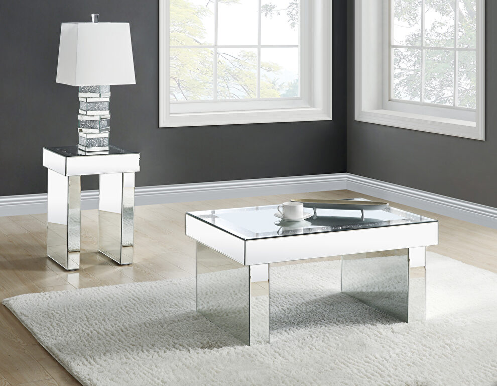 Beautiful mirrored finish and glistening faux diamonds inlay coffee table by Acme
