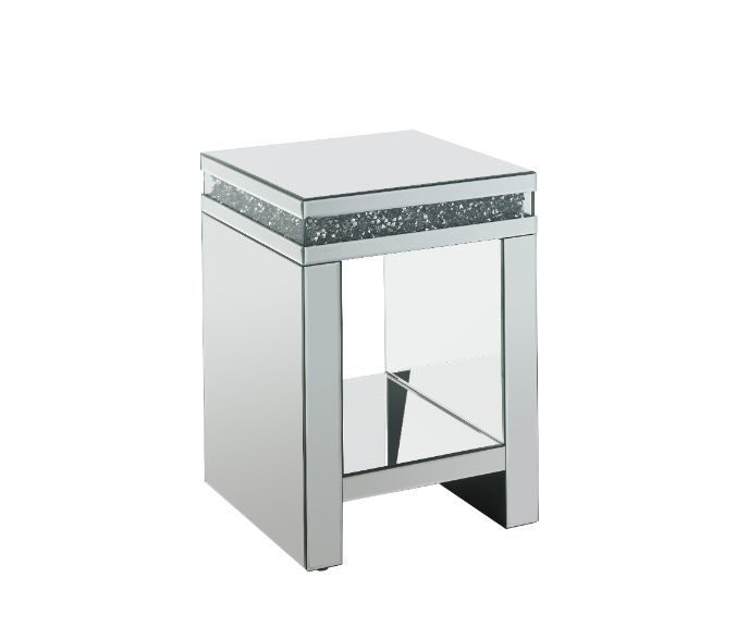 Faux diamonds inlay and gleaming mirrored finish end table by Acme