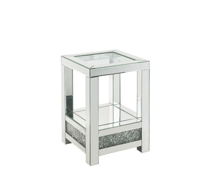 Clear tempered glass top mirrored & faux diamonds end table by Acme