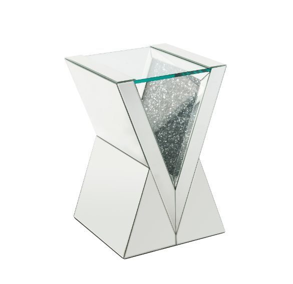 Glass top and v shaped pedestal base end table by Acme
