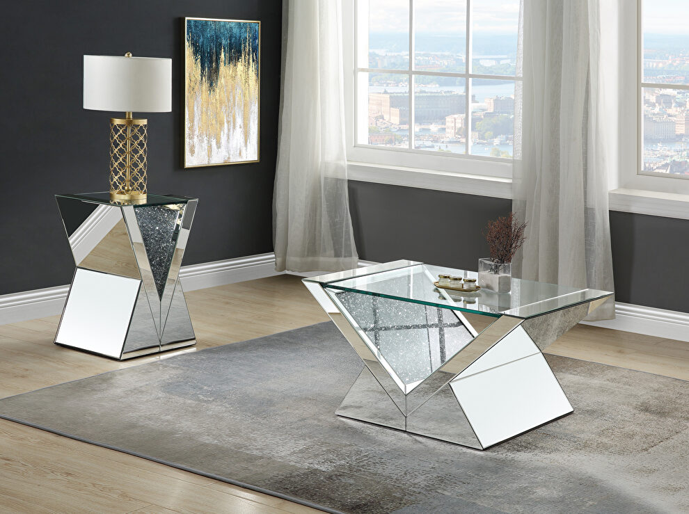 Glass top and v shaped pedestal base coffee table by Acme