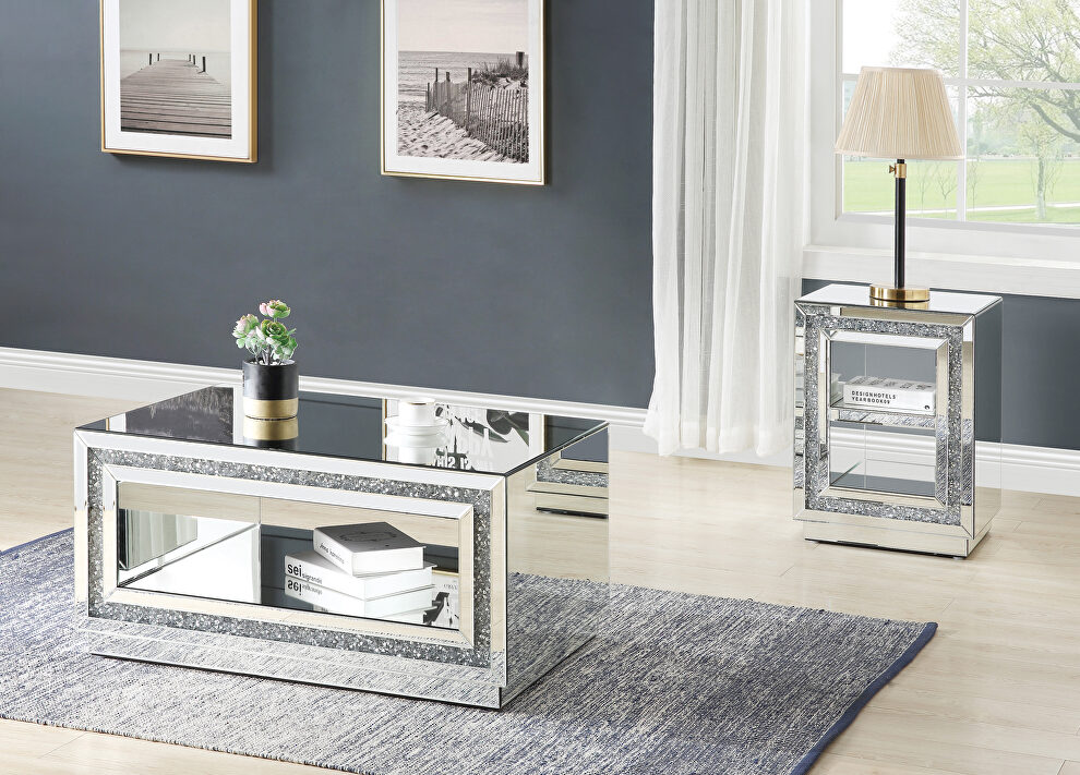 Mirror finish with faux diamond inlay coffee table by Acme