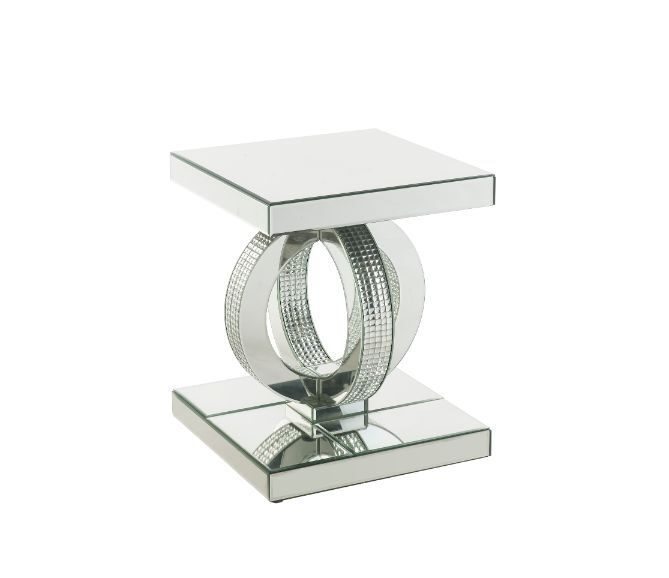 Mirrored frame with faux diamond inlay end table by Acme