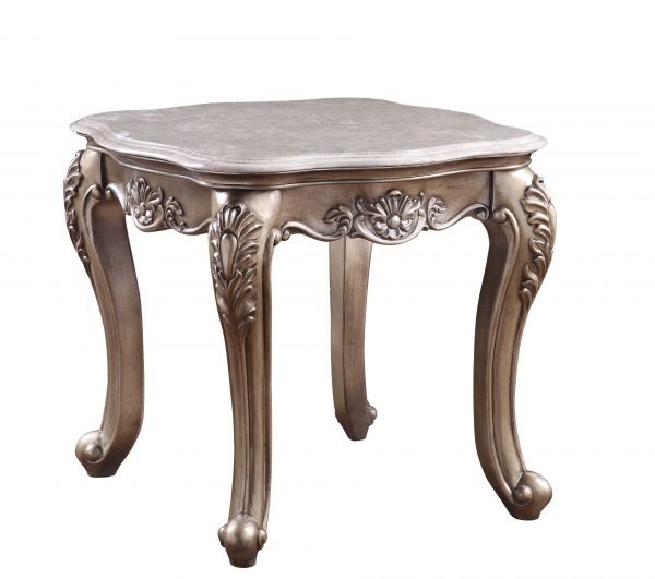 Marble & champagne end table by Acme