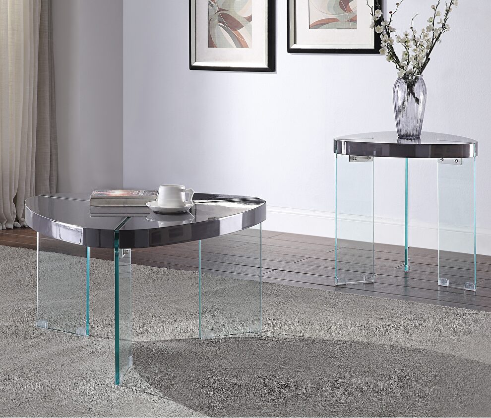 Gray high gloss & clear glass coffee table by Acme