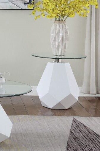 White high gloss & clear glass end table by Acme