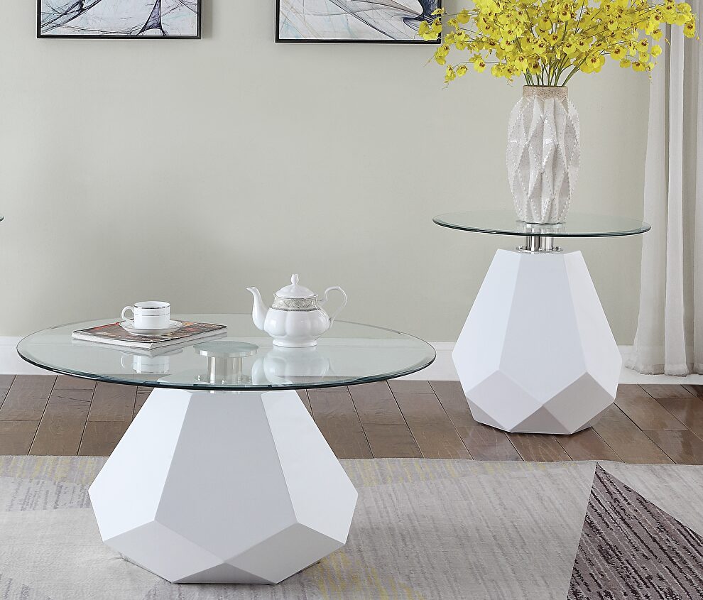White high gloss & clear glass coffee table by Acme