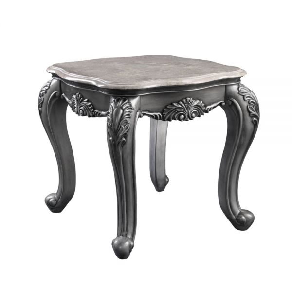 Marble & platinum end table by Acme