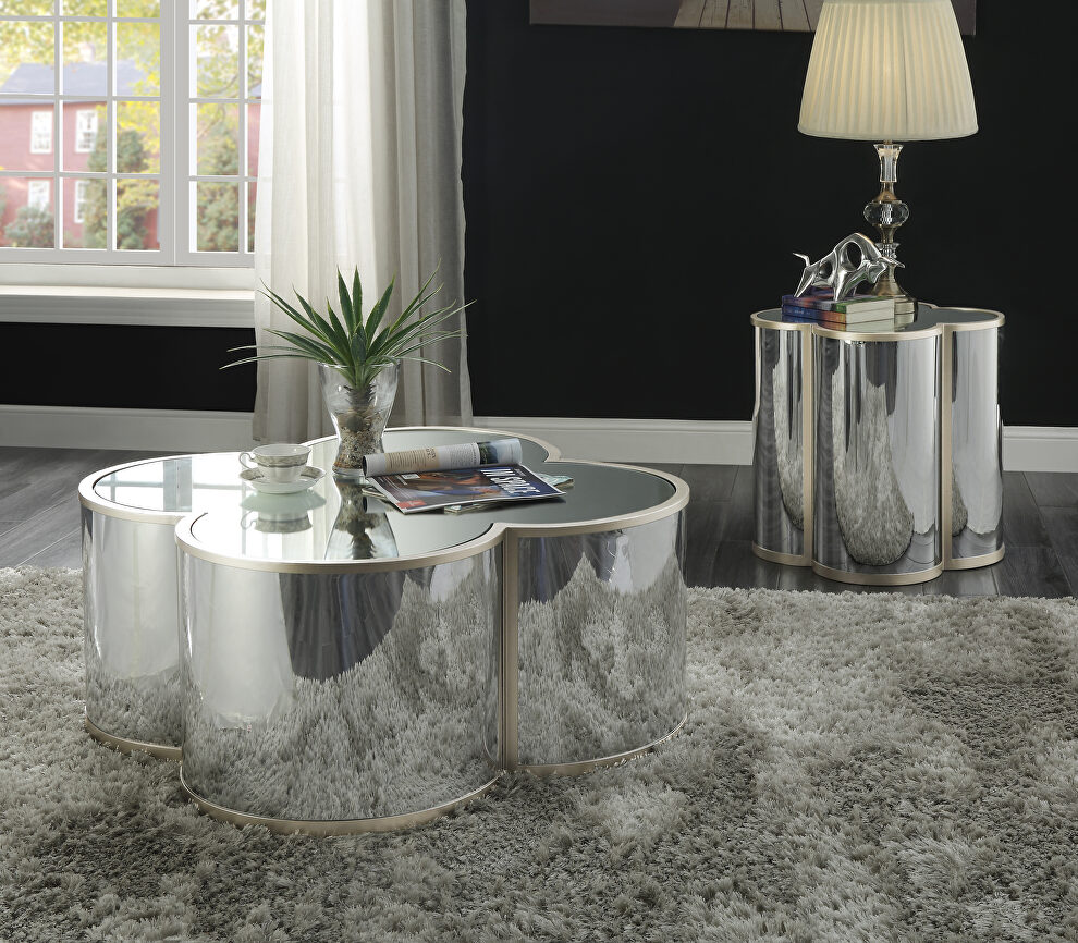 Silver & champagne finish mirrored table top/ base coffee table by Acme