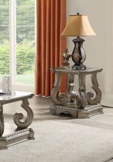Antique silver & clear glass end table by Acme