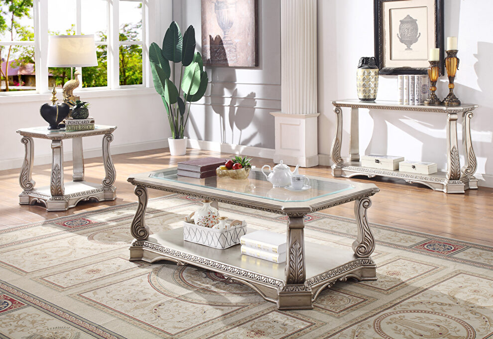 Antique silver & clear glass coffee table by Acme