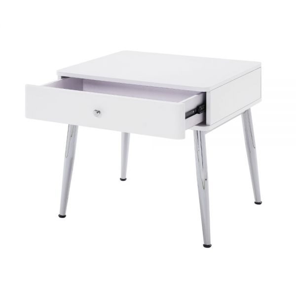 White high gloss & chrome finish end table by Acme