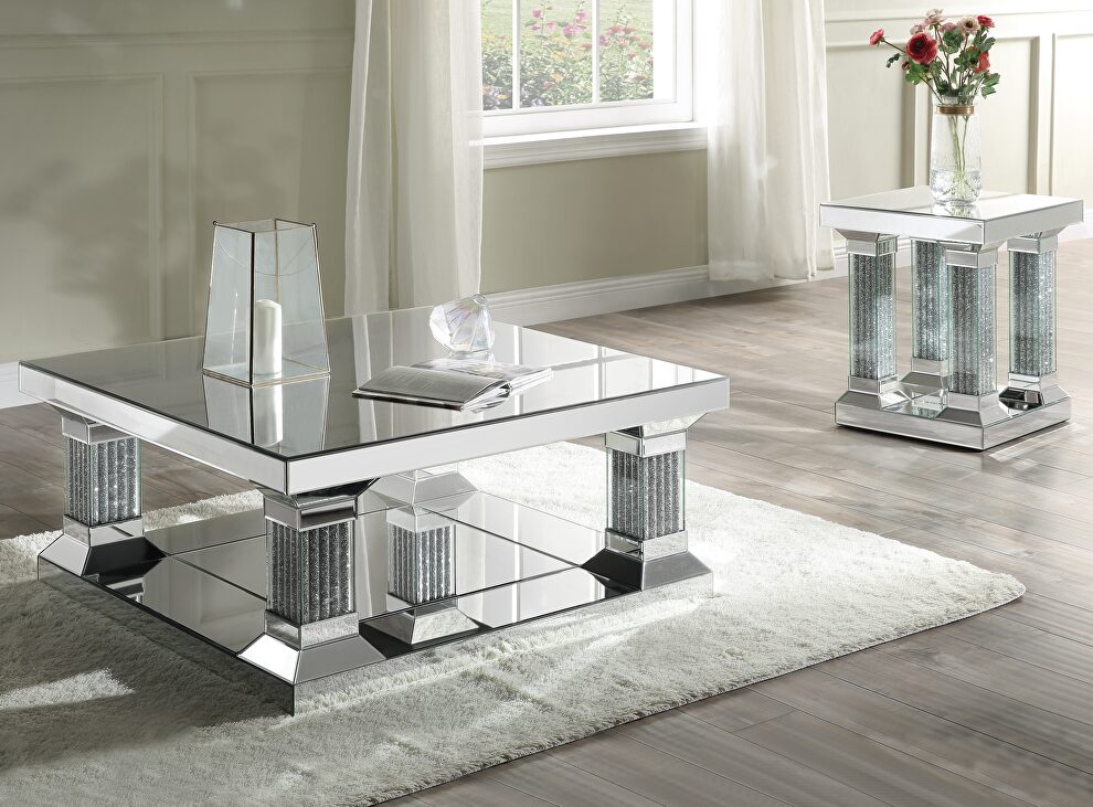 Mirrored & faux diamonds coffee table w/ square top by Acme