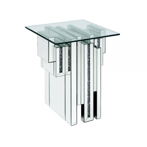 Stylish square glass top accent table by Acme