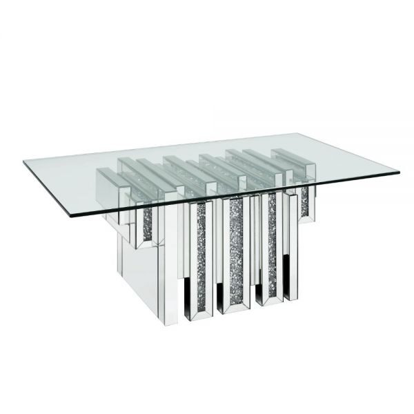 Clear glass top / geometric mirrored base coffee table by Acme