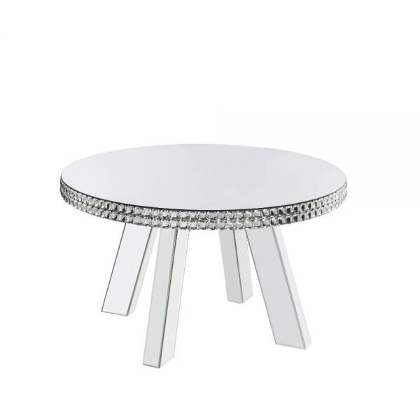 Mirrored round top & faux crystals coffee table by Acme