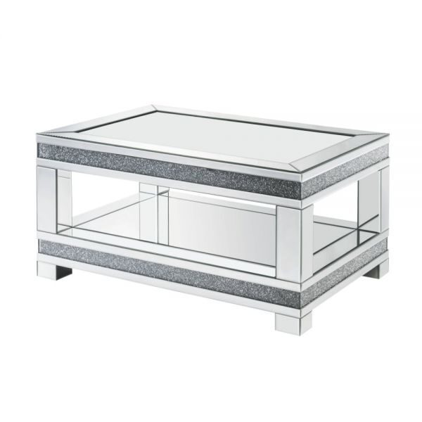Stylish rectangular clear glass top / mirrored coffee table by Acme