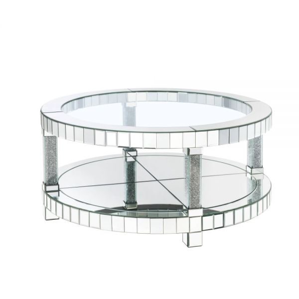 Mirrored & faux gems coffee table with round glass top by Acme