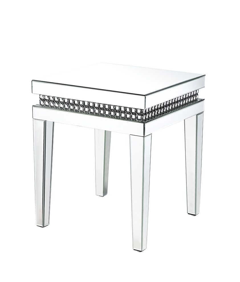 Decorative faux crystals reflective surface end table by Acme