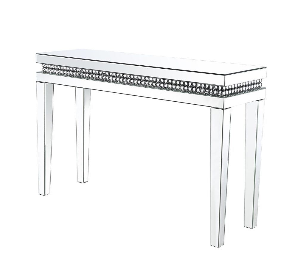 Decorative faux crystals reflective surface sofa table by Acme