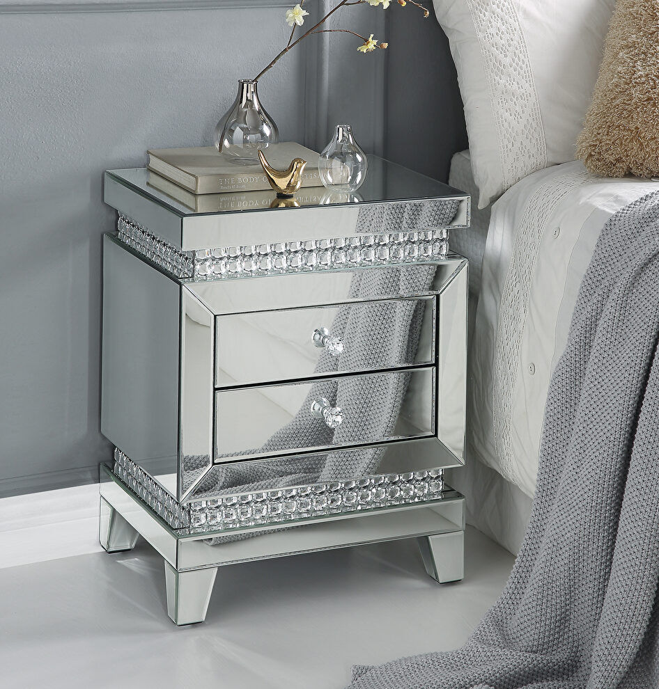 Faux ice cube crystals mirrored top accent table by Acme