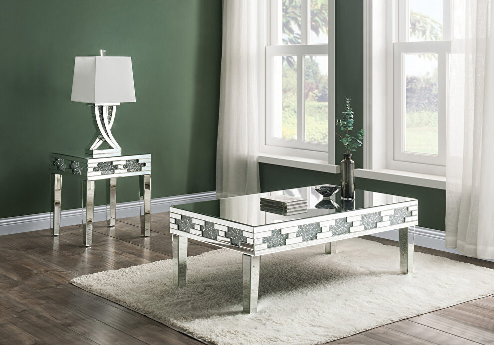 Mirrored & faux stones inlay modern glamour style coffee table by Acme