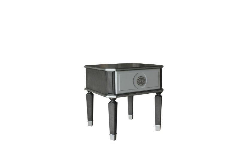 Charcoal & light gray finish intricate accents end table by Acme
