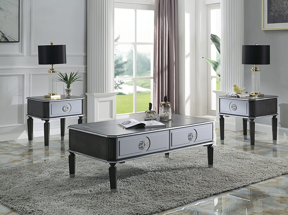 Charcoal & light gray finish intricate accents coffee table by Acme