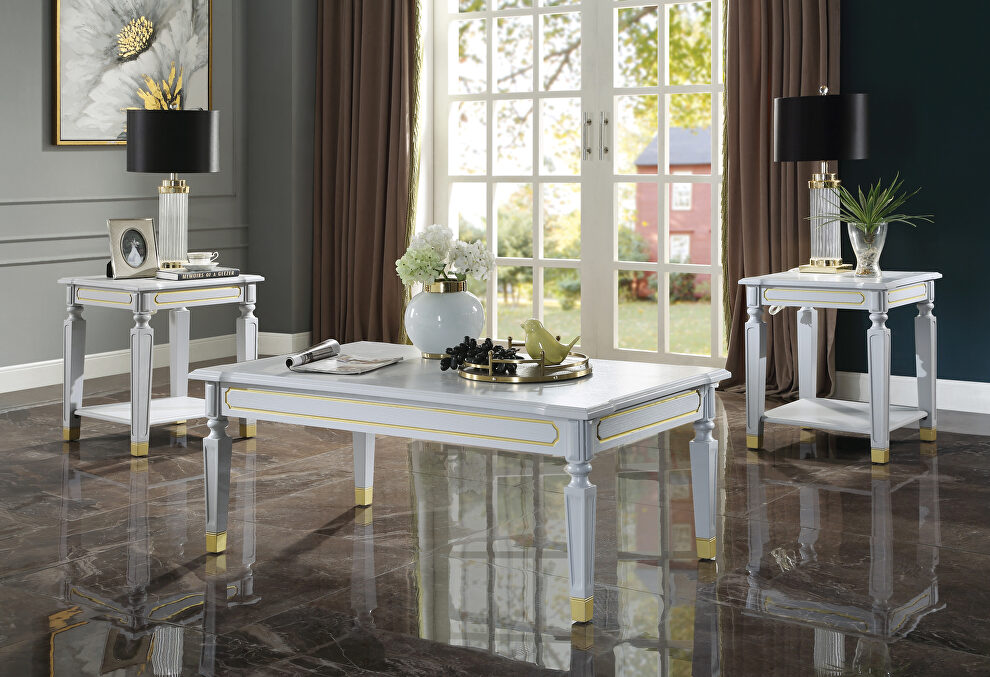 Pearl gray finish and golden trimmed accents elegant silhouett coffee table by Acme