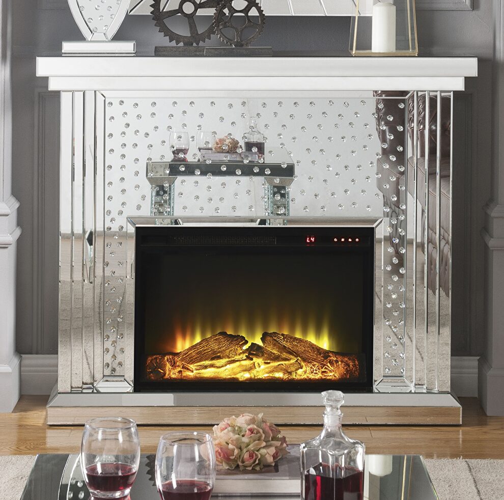 Mirrored & faux crystals fireplace by Acme