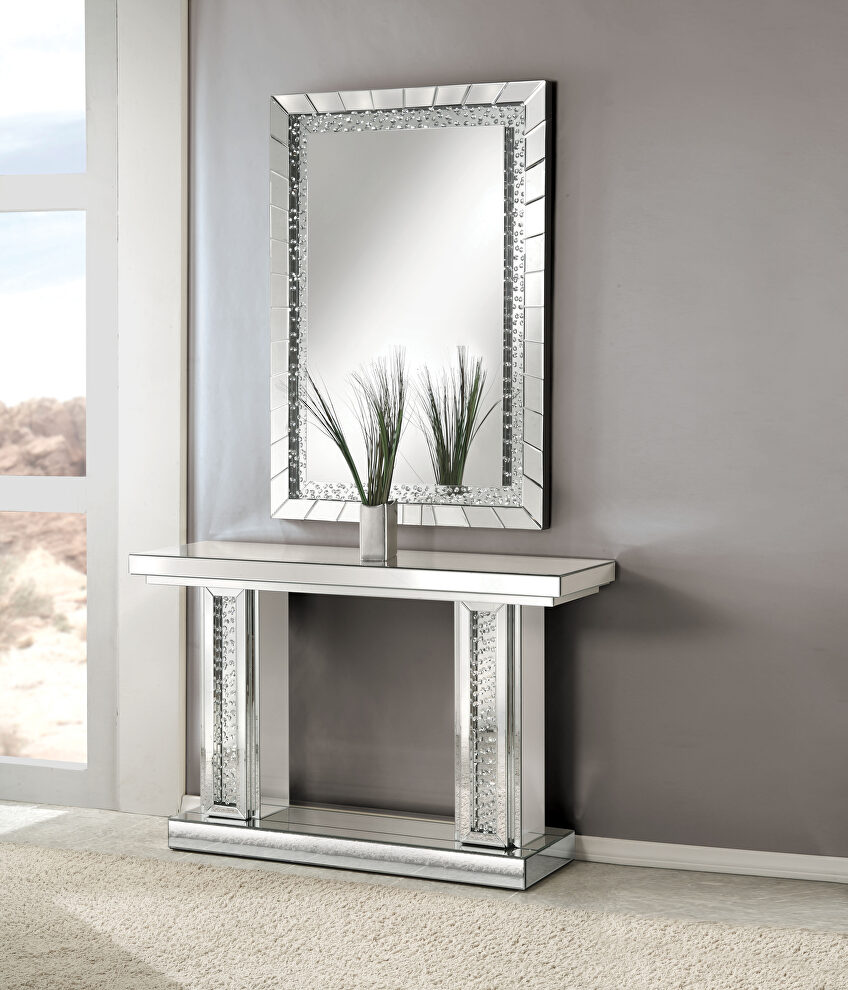 Two pedestal design base mirrored console by Acme